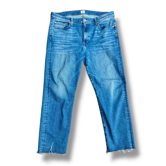 Anthropologie Edwin Size 33 Med Blue High Waist Raw Hem Straight Leg Jeans - Picture 1 of 5